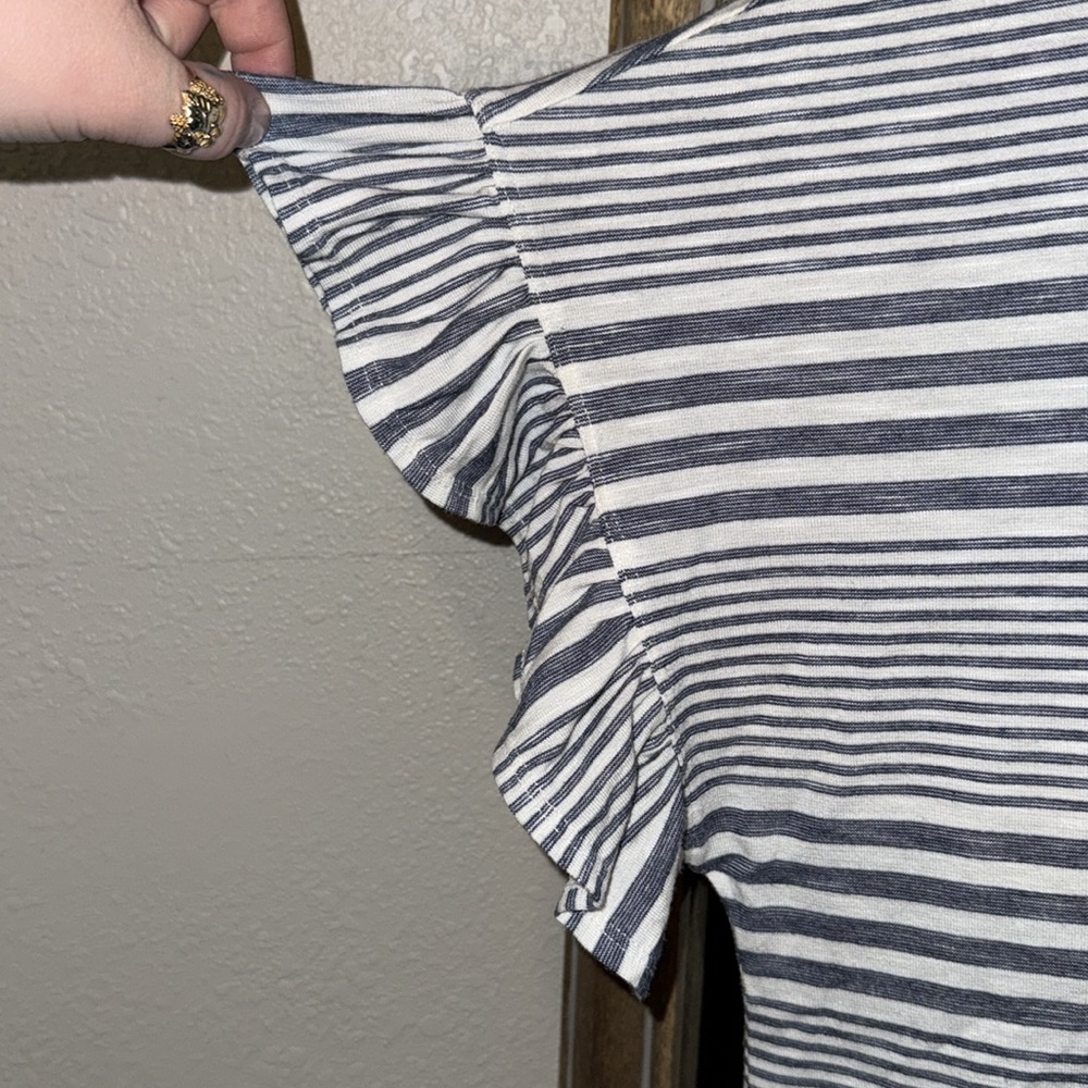 HP✨ Max Studio Womens Short Sleeve Striped Top Blouse Shirt - Picture 4 of 5